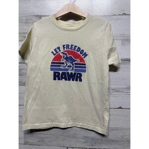 Sweet Wink Graphic T-Shirt Kids 7/8 Cream Let Freedom Rawr Dinosaur EUC
